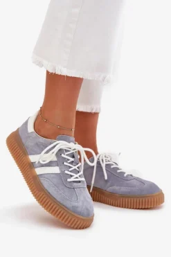 Sneakersy Damskie></noscript>Boto Zamszowe Sneakersy Damskie Na Platformie Niebieskie Marisae