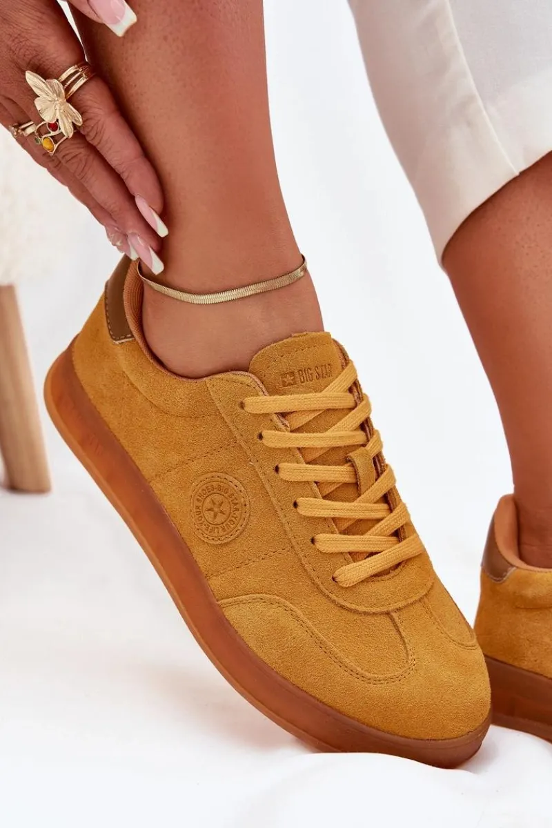 Buty Sportowe Big Star|Sneakersy Damskie>Big Star Shoes Zamszowe Sneakersy Damskie Big Star RR274846 HI-POLY SYSTEM Żółte Żółty