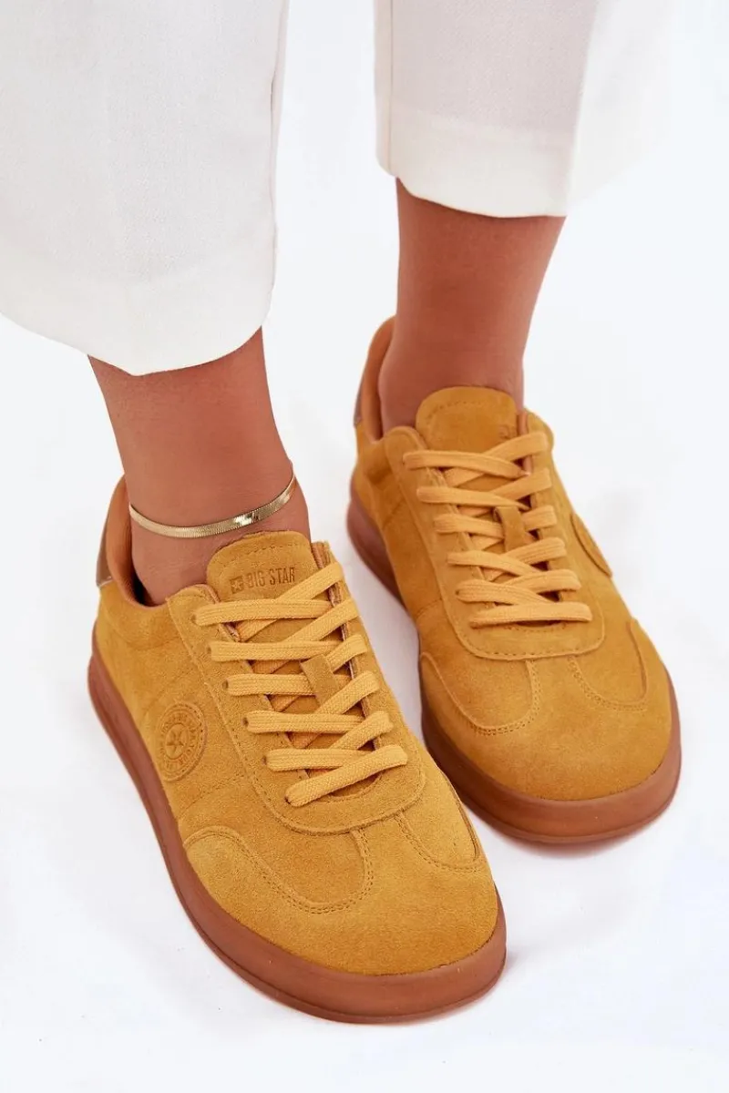 Buty Sportowe Big Star|Sneakersy Damskie>Big Star Shoes Zamszowe Sneakersy Damskie Big Star RR274846 HI-POLY SYSTEM Żółte Żółty