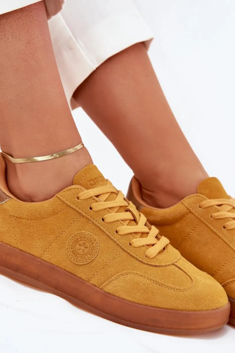 Buty Sportowe Big Star|Sneakersy Damskie>Big Star Shoes Zamszowe Sneakersy Damskie Big Star RR274846 HI-POLY SYSTEM Żółte Żółty