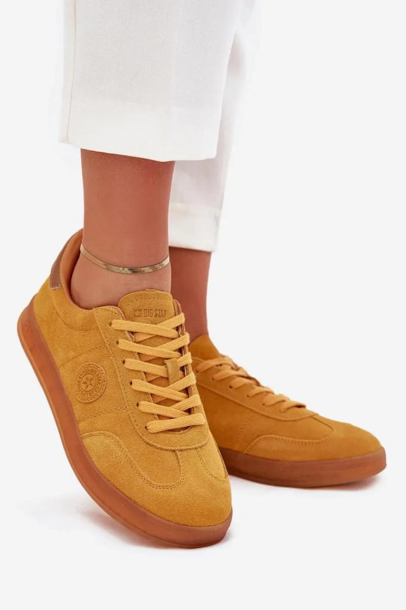 Buty Sportowe Big Star|Sneakersy Damskie>Big Star Shoes Zamszowe Sneakersy Damskie Big Star RR274846 HI-POLY SYSTEM Żółte Żółty
