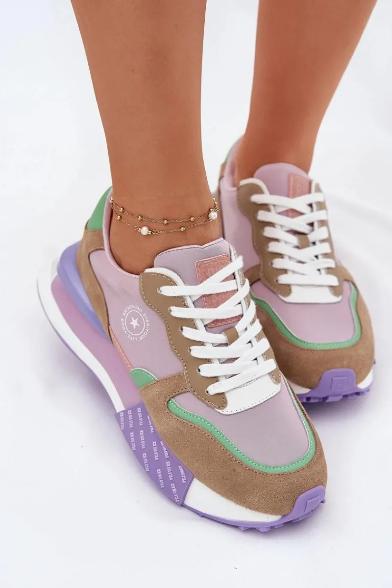 Hot Big Star Shoes Zamszowe Sneakersy Damskie Na Platformie Big Star RR274815 HI-POLY SYSTEM Różowe