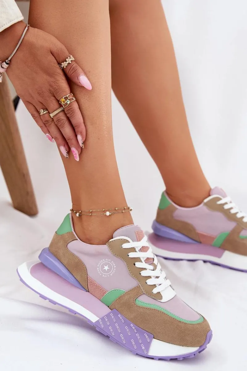 Hot Big Star Shoes Zamszowe Sneakersy Damskie Na Platformie Big Star RR274815 HI-POLY SYSTEM Różowe