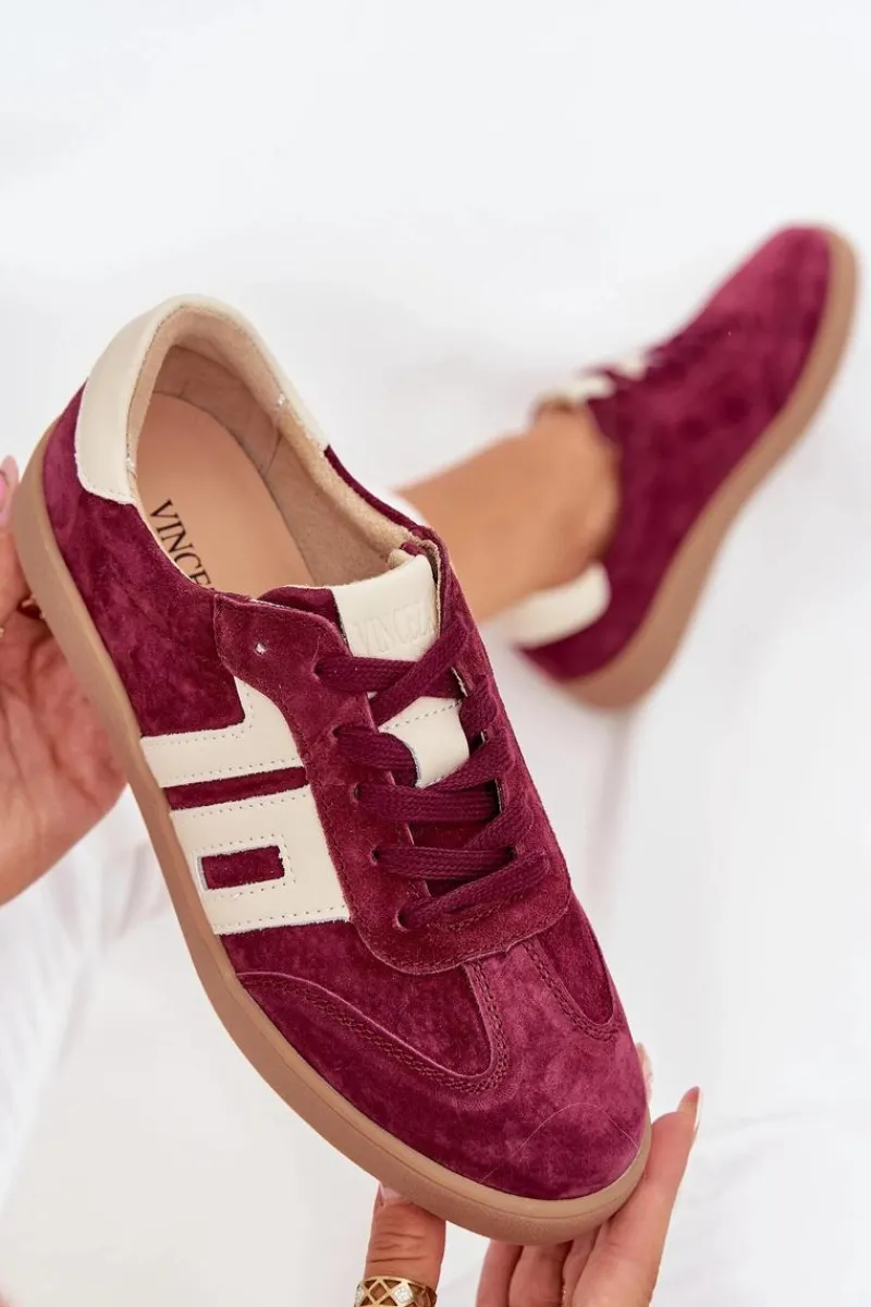 Sneakersy Damskie>Buty damskie Vinceza Zamszowe Sneakersy Damskie Vinceza 79557 Bordowe Czerwony