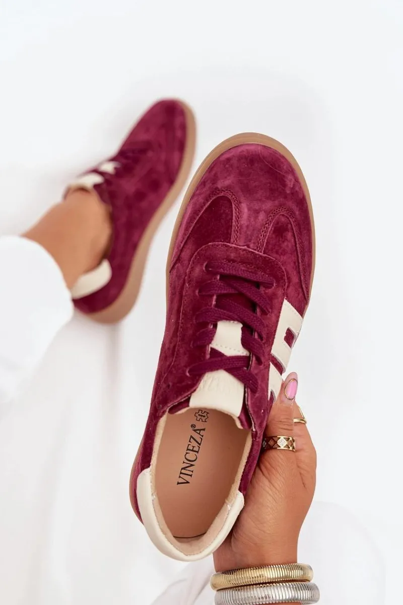 Sneakersy Damskie>Buty damskie Vinceza Zamszowe Sneakersy Damskie Vinceza 79557 Bordowe Czerwony