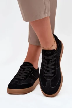 Hot Zamszowe Sneakersy Damskie Big Star SS274673 HI-POLY SYSTEM Czarne Damskie Buty Sportowe Big Star|Sneakersy Damskie