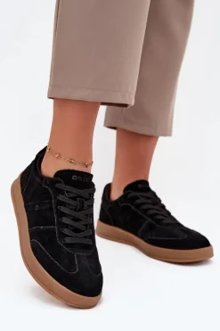 Hot Zamszowe Sneakersy Damskie Big Star SS274673 HI-POLY SYSTEM Czarne Damskie Buty Sportowe Big Star|Sneakersy Damskie