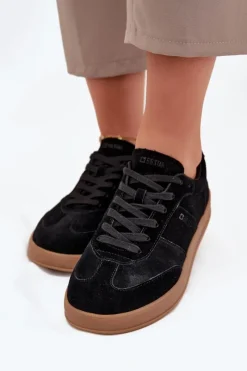 Hot Zamszowe Sneakersy Damskie Big Star SS274673 HI-POLY SYSTEM Czarne Damskie Buty Sportowe Big Star|Sneakersy Damskie