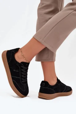 Hot Zamszowe Sneakersy Damskie Big Star SS274673 HI-POLY SYSTEM Czarne Damskie Buty Sportowe Big Star|Sneakersy Damskie