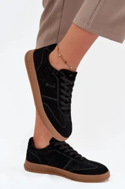 Hot Zamszowe Sneakersy Damskie Big Star SS274673 HI-POLY SYSTEM Czarne Damskie Buty Sportowe Big Star|Sneakersy Damskie