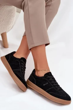 Hot Zamszowe Sneakersy Damskie Big Star SS274673 HI-POLY SYSTEM Czarne Damskie Buty Sportowe Big Star|Sneakersy Damskie