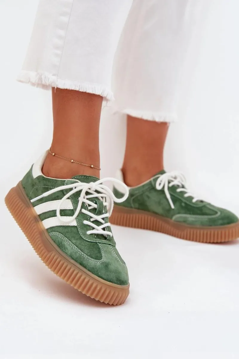 Online Boto Zamszowe Sneakersy Damskie Na Platformie Zielone Marisae Zielony