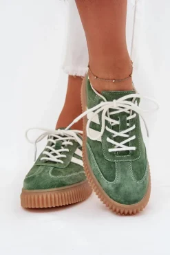 Online Boto Zamszowe Sneakersy Damskie Na Platformie Zielone Marisae Zielony