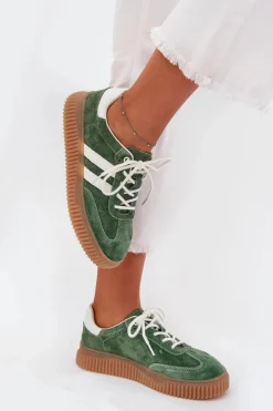 Online Boto Zamszowe Sneakersy Damskie Na Platformie Zielone Marisae Zielony