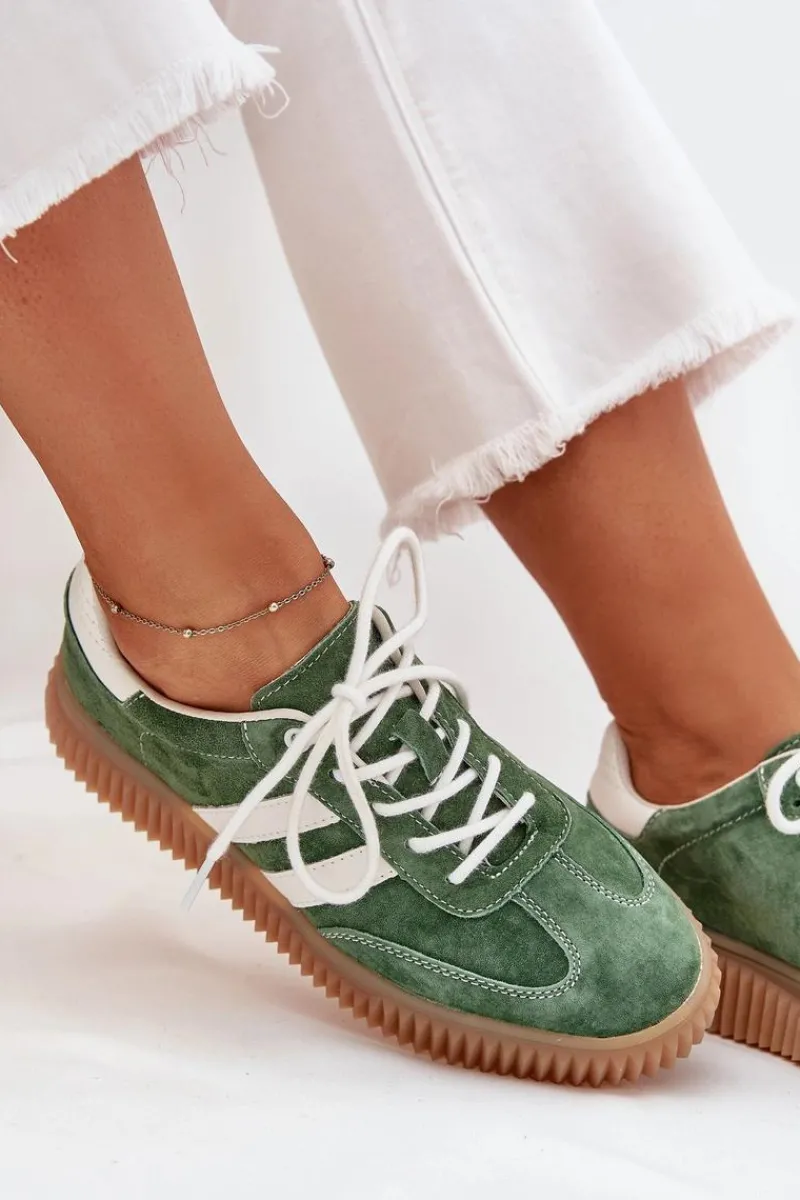 Online Boto Zamszowe Sneakersy Damskie Na Platformie Zielone Marisae Zielony