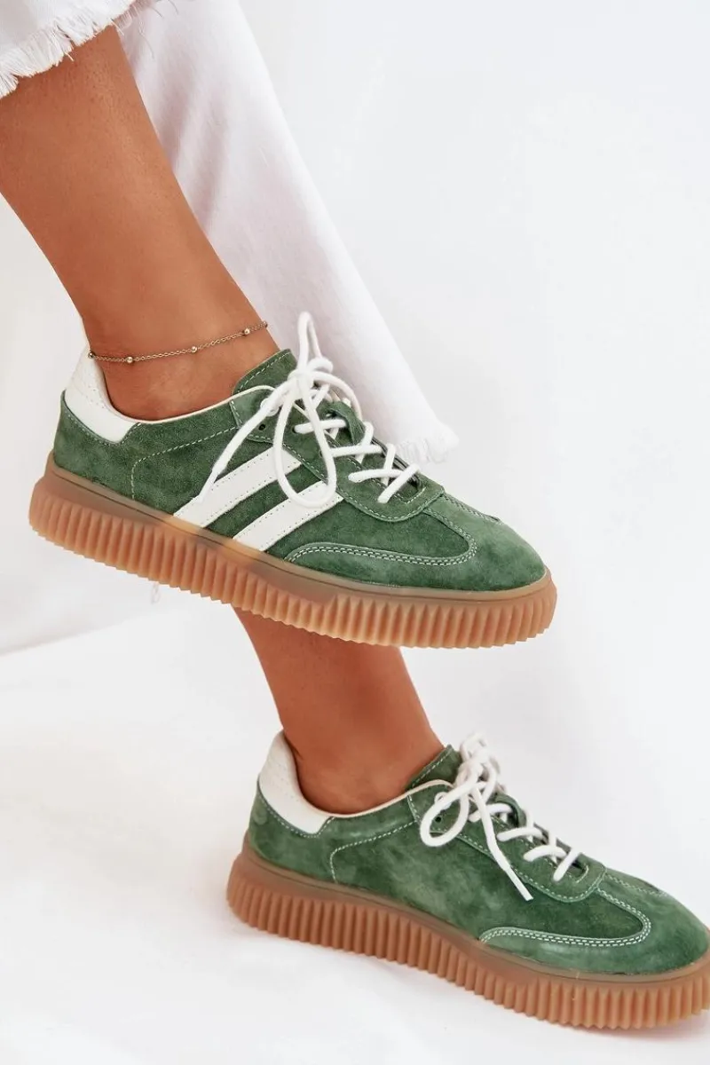 Online Boto Zamszowe Sneakersy Damskie Na Platformie Zielone Marisae Zielony