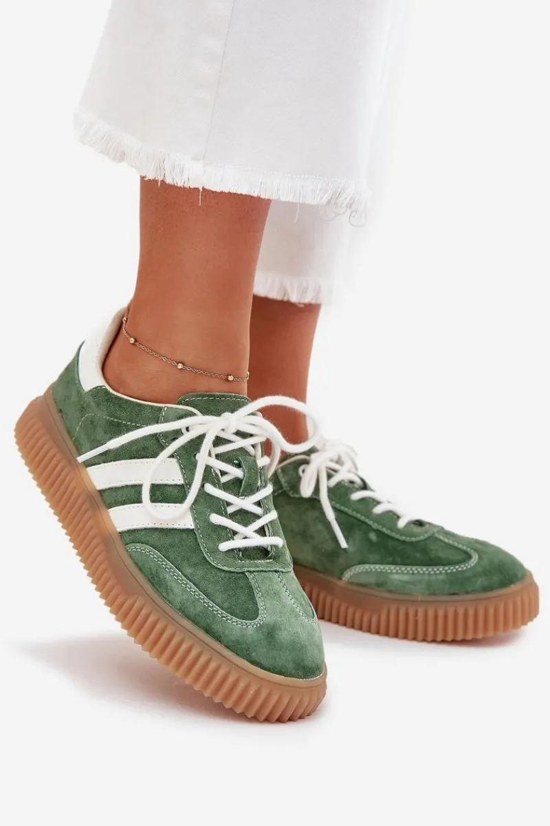 Online Boto Zamszowe Sneakersy Damskie Na Platformie Zielone Marisae Zielony
