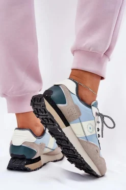 New Big Star Shoes Zamszowe Sneakersy Damskie Big Star RR274245 HI-POLY SYSTEM Szaro-Niebieskie