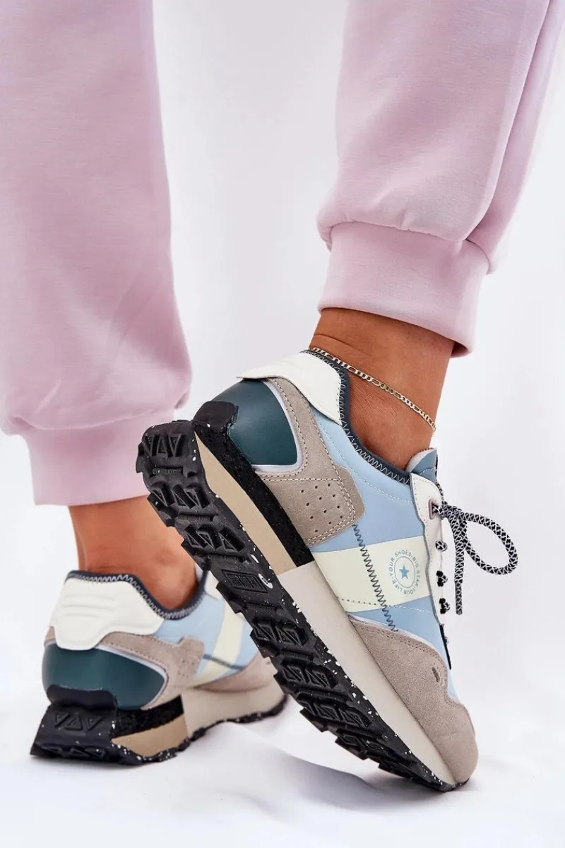 New Big Star Shoes Zamszowe Sneakersy Damskie Big Star RR274245 HI-POLY SYSTEM Szaro-Niebieskie