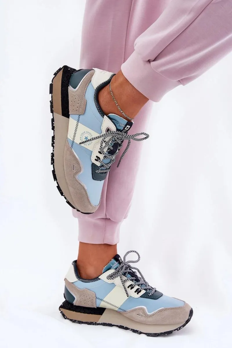 New Big Star Shoes Zamszowe Sneakersy Damskie Big Star RR274245 HI-POLY SYSTEM Szaro-Niebieskie