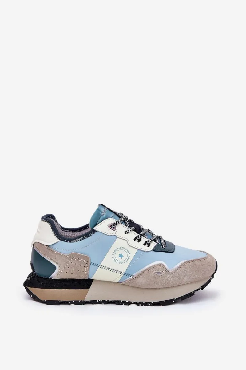 New Big Star Shoes Zamszowe Sneakersy Damskie Big Star RR274245 HI-POLY SYSTEM Szaro-Niebieskie