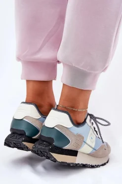 New Big Star Shoes Zamszowe Sneakersy Damskie Big Star RR274245 HI-POLY SYSTEM Szaro-Niebieskie