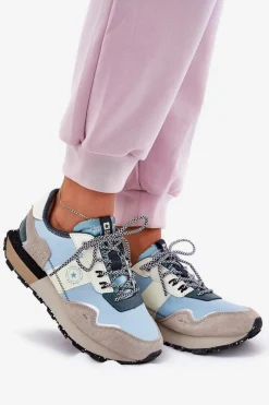 New Big Star Shoes Zamszowe Sneakersy Damskie Big Star RR274245 HI-POLY SYSTEM Szaro-Niebieskie