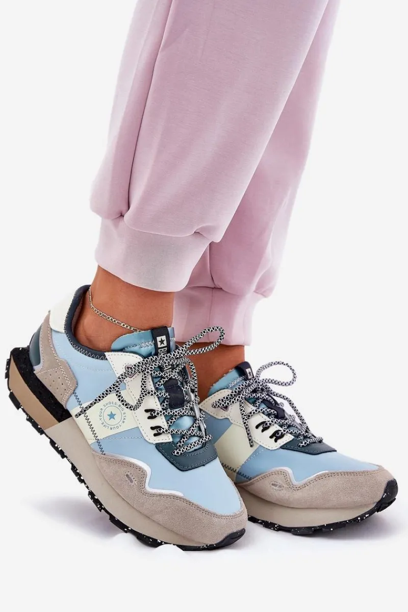 New Big Star Shoes Zamszowe Sneakersy Damskie Big Star RR274245 HI-POLY SYSTEM Szaro-Niebieskie