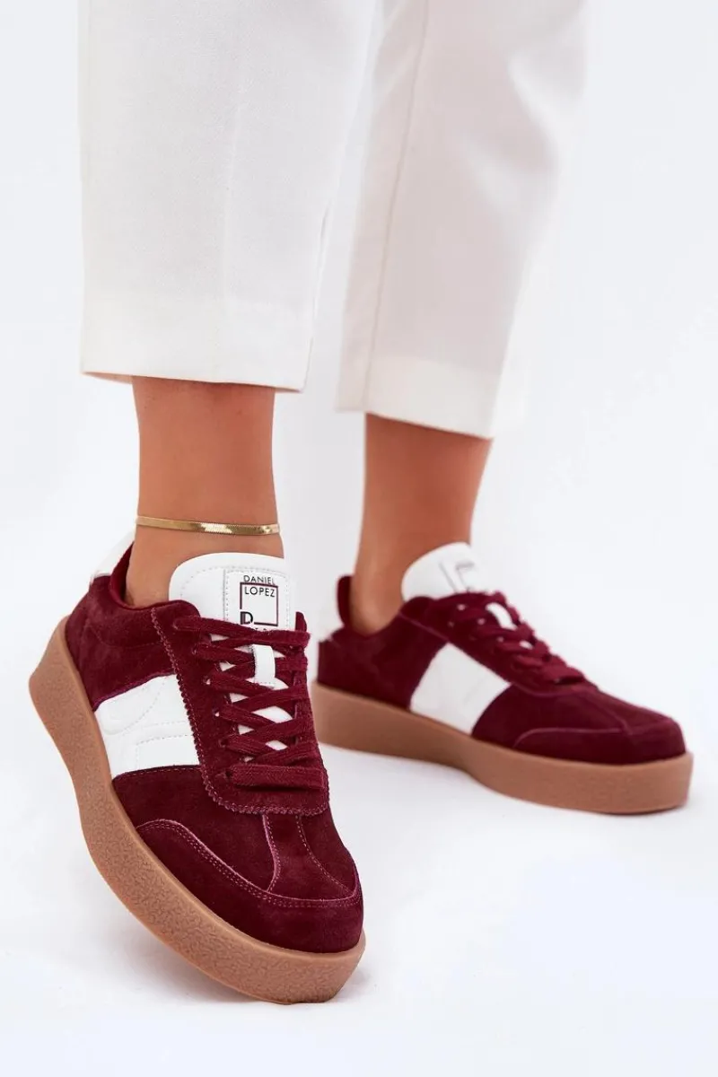 Clearance Daniel Lopez Just Dare Zamszowe Sneakersy Damskie SS2D4023 Bordowe Czerwony