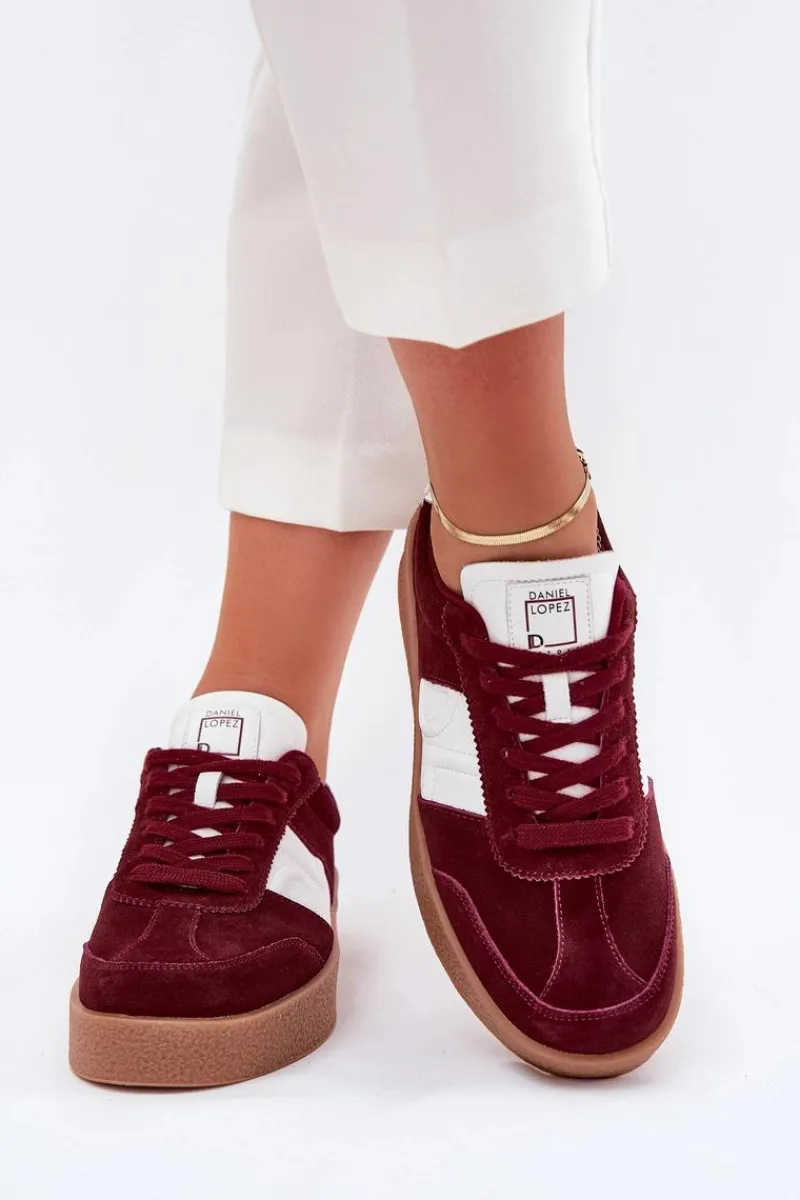 Clearance Daniel Lopez Just Dare Zamszowe Sneakersy Damskie SS2D4023 Bordowe Czerwony