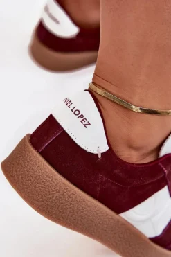 Clearance Daniel Lopez Just Dare Zamszowe Sneakersy Damskie SS2D4023 Bordowe Czerwony