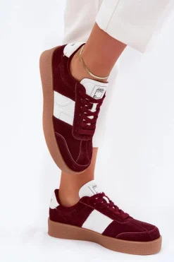 Clearance Daniel Lopez Just Dare Zamszowe Sneakersy Damskie SS2D4023 Bordowe Czerwony