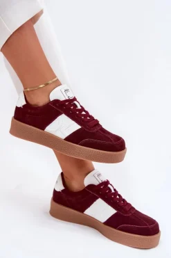 Clearance Daniel Lopez Just Dare Zamszowe Sneakersy Damskie SS2D4023 Bordowe Czerwony