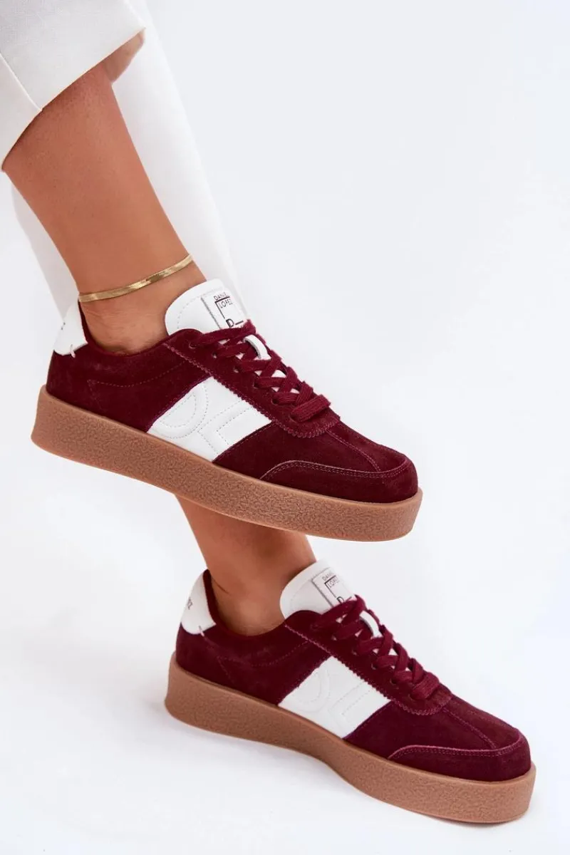 Clearance Daniel Lopez Just Dare Zamszowe Sneakersy Damskie SS2D4023 Bordowe Czerwony