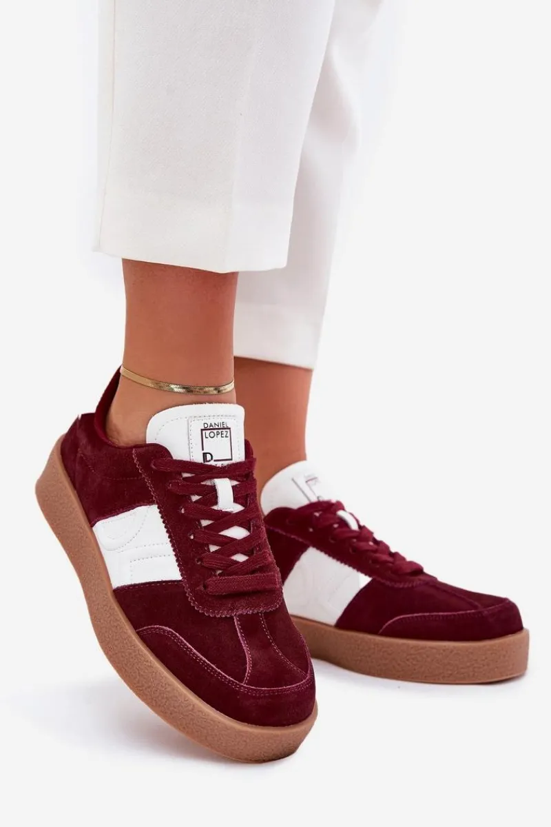 Clearance Daniel Lopez Just Dare Zamszowe Sneakersy Damskie SS2D4023 Bordowe Czerwony