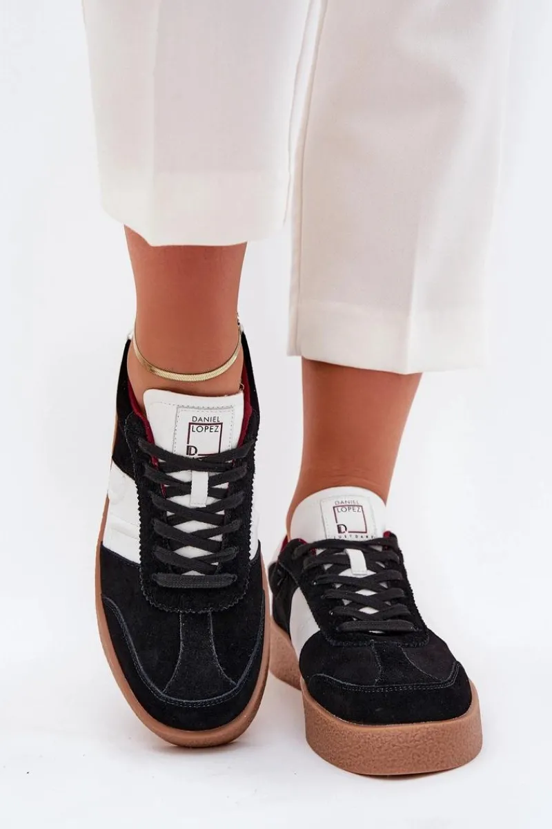 Online Zamszowe Sneakersy Damskie SS2D4021 Czarne Damskie Buty Sportowe Na Platformie|Sneakersy Damskie