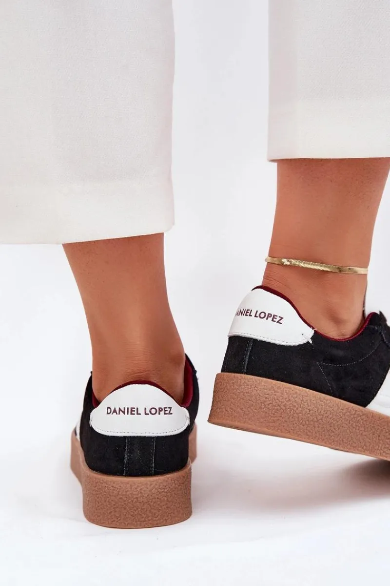 Online Zamszowe Sneakersy Damskie SS2D4021 Czarne Damskie Buty Sportowe Na Platformie|Sneakersy Damskie