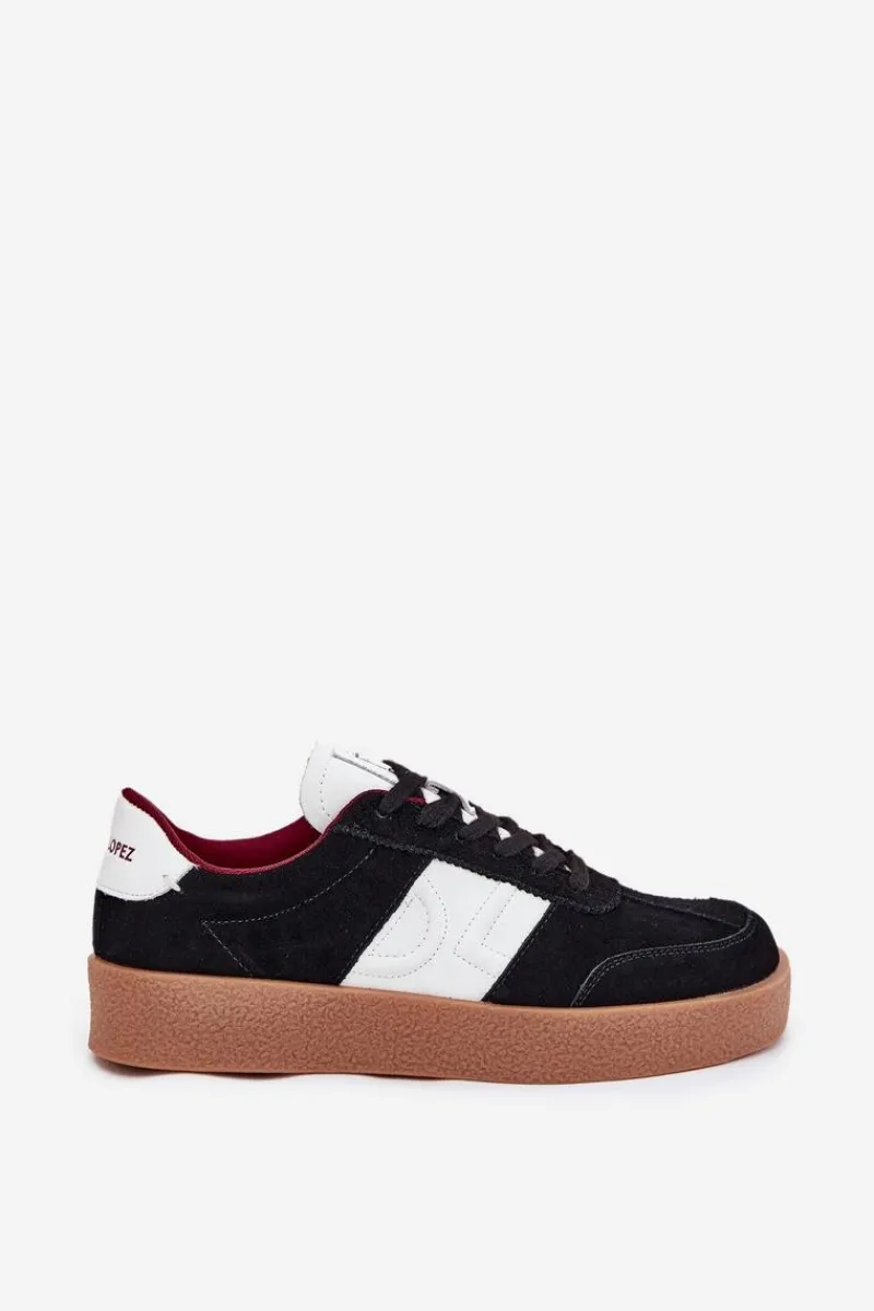 Online Zamszowe Sneakersy Damskie SS2D4021 Czarne Damskie Buty Sportowe Na Platformie|Sneakersy Damskie