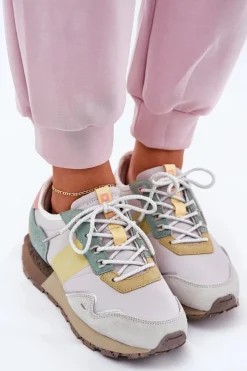 Buty Sportowe Big Star|Sneakersy Damskie>Big Star Shoes Zamszowe Sneakersy Damskie Big Star RR274244 HI-POLY SYSTEM Szaro-Żółte