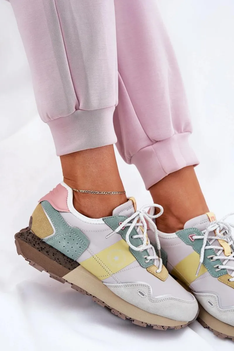 Buty Sportowe Big Star|Sneakersy Damskie>Big Star Shoes Zamszowe Sneakersy Damskie Big Star RR274244 HI-POLY SYSTEM Szaro-Żółte