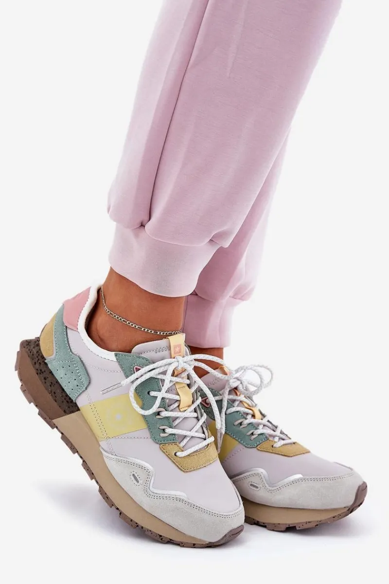 Buty Sportowe Big Star|Sneakersy Damskie>Big Star Shoes Zamszowe Sneakersy Damskie Big Star RR274244 HI-POLY SYSTEM Szaro-Żółte