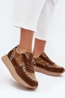 Zamszowe Sneakersy Damskie Big Star OO274A313 HI-POLY SYSTEM Brązowe Panterka Damskie Buty Sportowe Big Star|Sneakersy Damskie