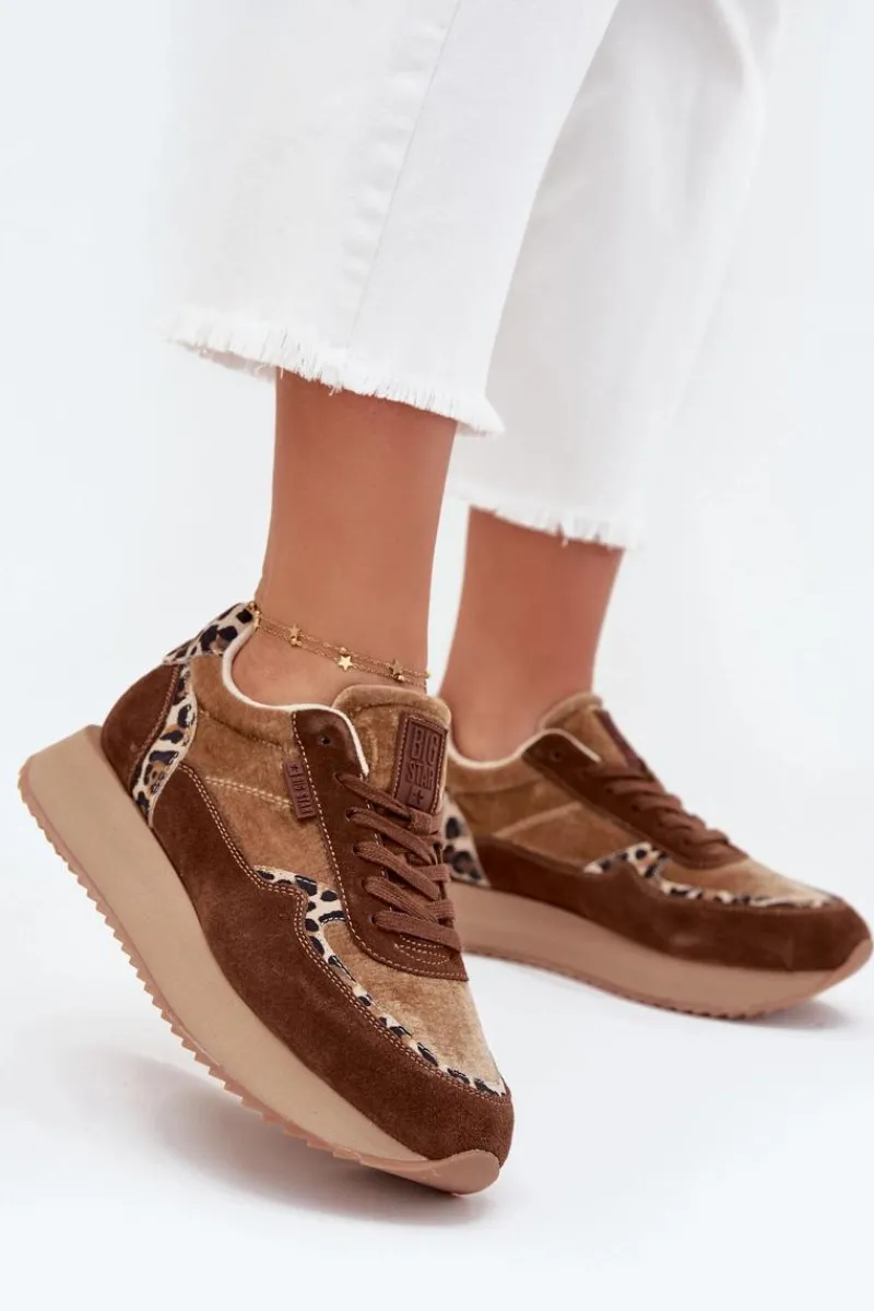 Zamszowe Sneakersy Damskie Big Star OO274A313 HI-POLY SYSTEM Brązowe Panterka Damskie Buty Sportowe Big Star|Sneakersy Damskie