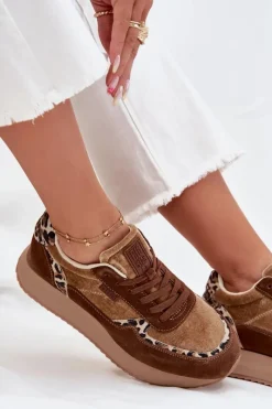 Zamszowe Sneakersy Damskie Big Star OO274A313 HI-POLY SYSTEM Brązowe Panterka Damskie Buty Sportowe Big Star|Sneakersy Damskie