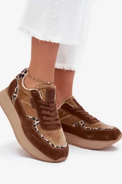 Zamszowe Sneakersy Damskie Big Star OO274A313 HI-POLY SYSTEM Brązowe Panterka Damskie Buty Sportowe Big Star|Sneakersy Damskie