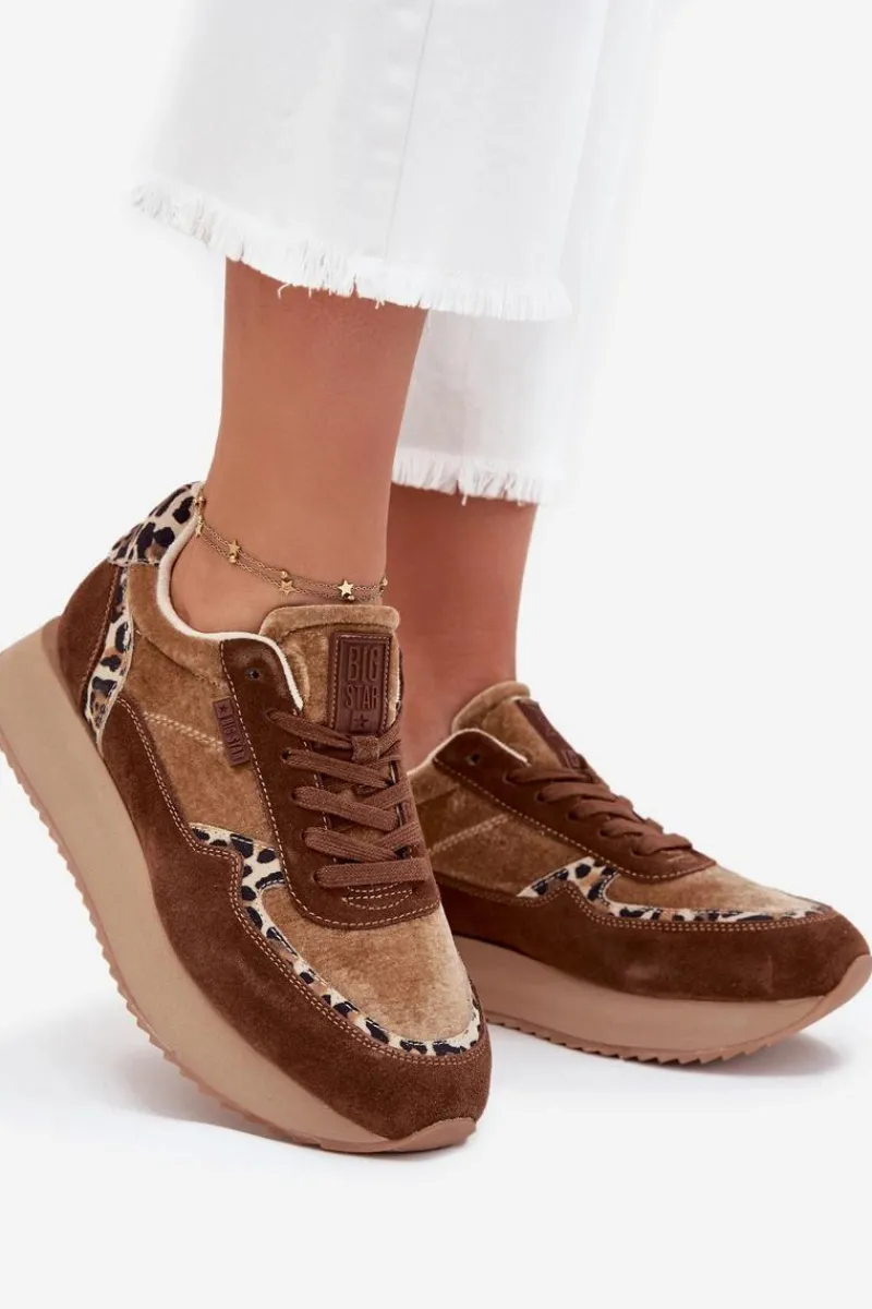 Zamszowe Sneakersy Damskie Big Star OO274A313 HI-POLY SYSTEM Brązowe Panterka Damskie Buty Sportowe Big Star|Sneakersy Damskie