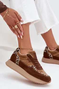 Zamszowe Sneakersy Damskie Big Star OO274A313 HI-POLY SYSTEM Brązowe Panterka Damskie Buty Sportowe Big Star|Sneakersy Damskie