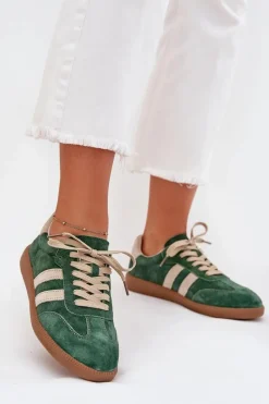 Sneakersy Damskie>Boto Zamszowe Sneakersy Damskie Zielone Sirella