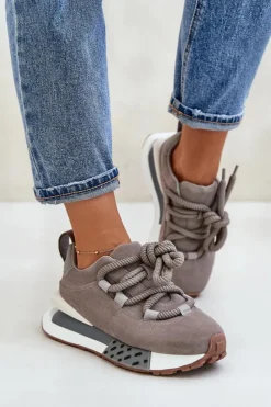 Buty Sportowe Na Platformie>Boto Zamszowe Sneakersy Damskie Na Platformie Z Grubym Sznurowaniem Artiker 54C1463 Szare Szary