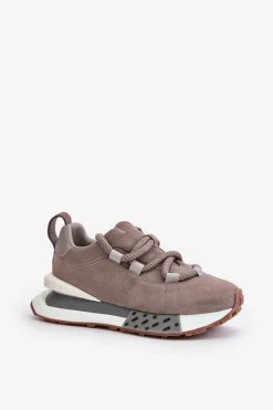 Buty Sportowe Na Platformie></noscript>Boto Zamszowe Sneakersy Damskie Na Platformie Z Grubym Sznurowaniem Artiker 54C1463 Szare Szary